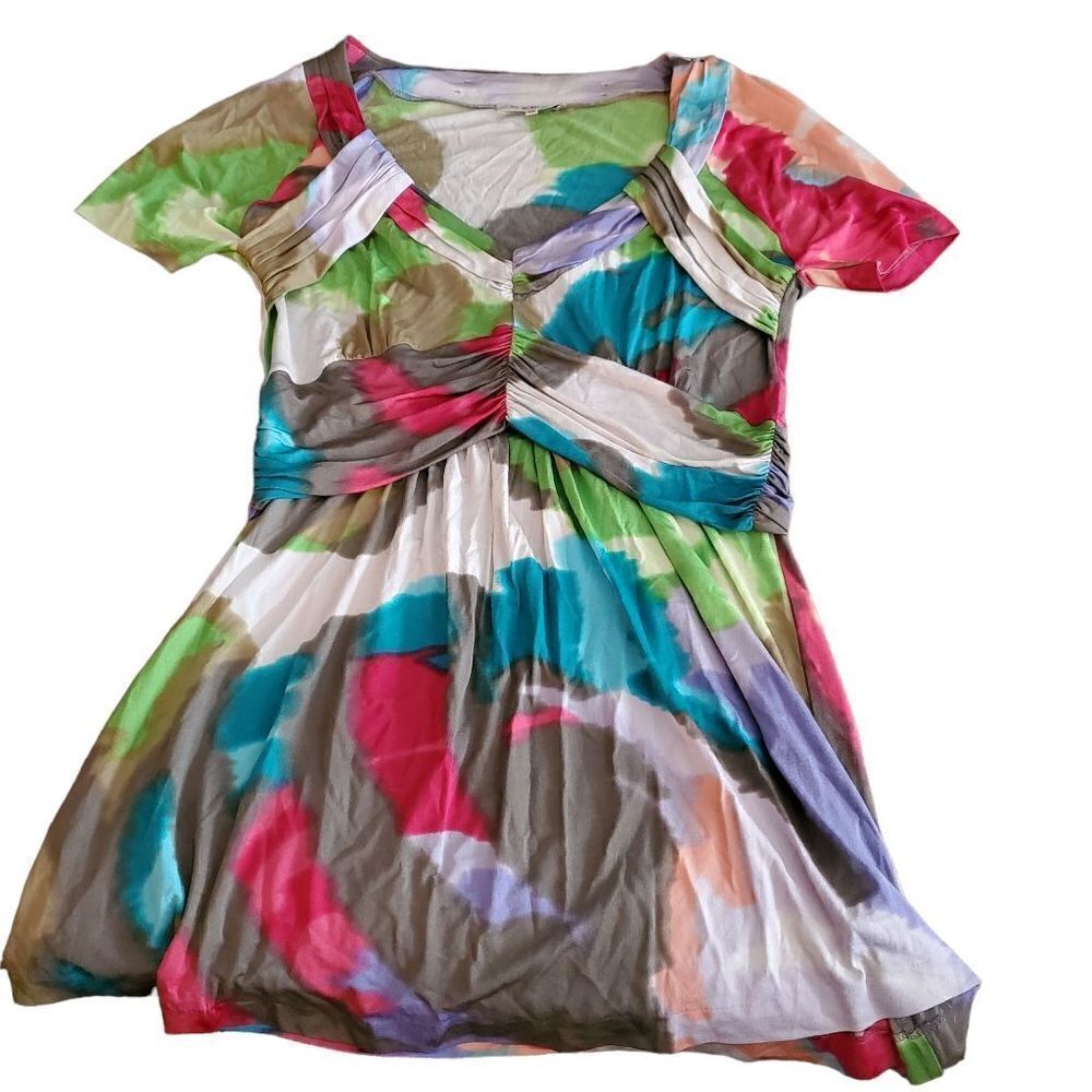 Etro Women's Abstract Print Short Sleeve Multi Color Babydoll Shirt Bloyse Size